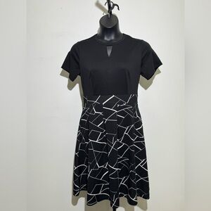 Yathon XL Black Fit & Flare Dress Geometric Print Work Dress